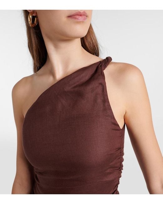 Faithfull The Brand Brown Jomana One-Shoulder Linen Midi Dress