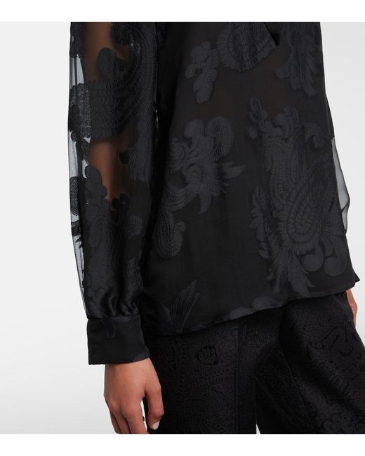 Etro Black Paisley Tie-Neck Blouse
