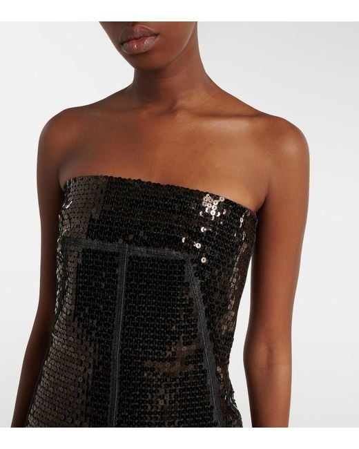 Rick Owens Black Sequined Denim Bustier Top