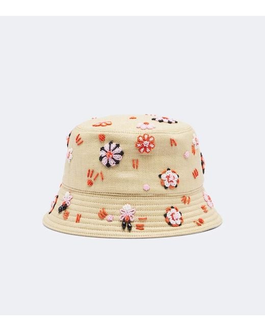 Prada Natural Embroidered Canvas Bucket Hat
