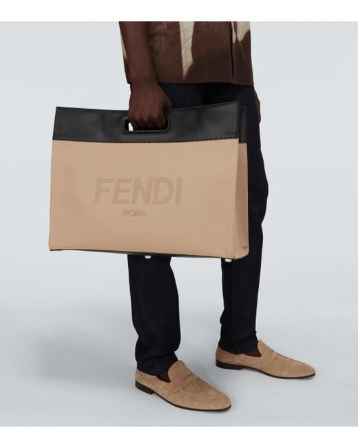 Fendi Canvas Tote Bag in Natural for Men | Lyst