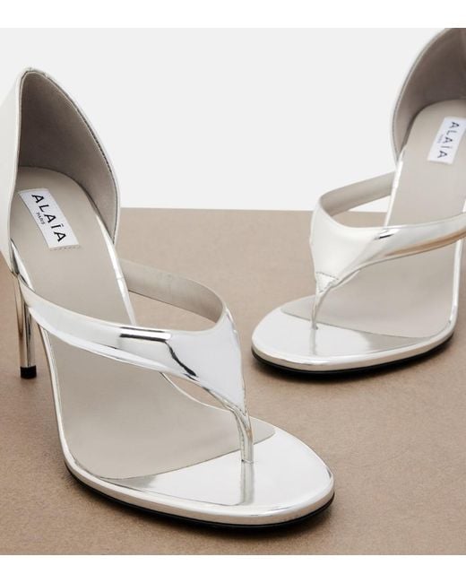 Alaïa White Infradito Mirrored Leather Thong Sandals