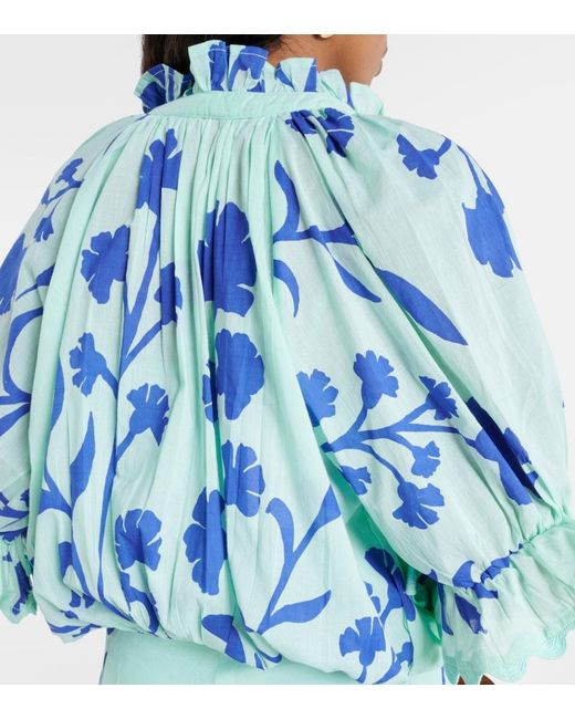 Juliet Dunn Blue Floral Cotton Shirt Dress