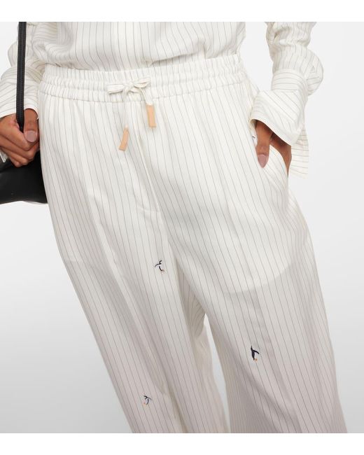 Pantaloni a gamba larga in seta e cotone di Loewe in White