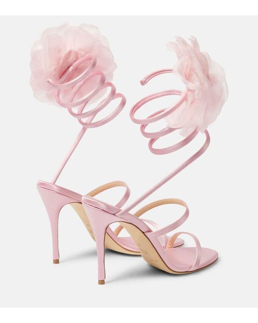 Magda Butrym Pink Floral-applique Satin Sandals