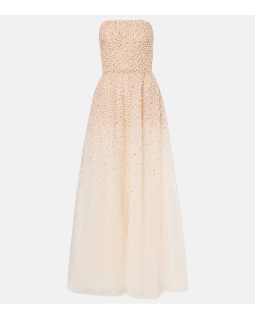 Monique Lhuillier Natural Embroidered Corset Gown