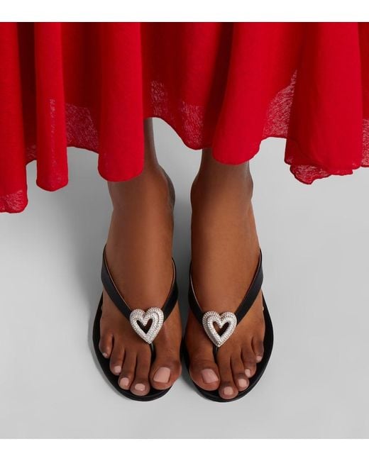Mach & Mach Black Double Heart Satin Wedge Thong Sandals