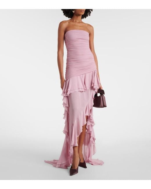 Blumarine Pink Asymmetric Ruffled Georgette Gown