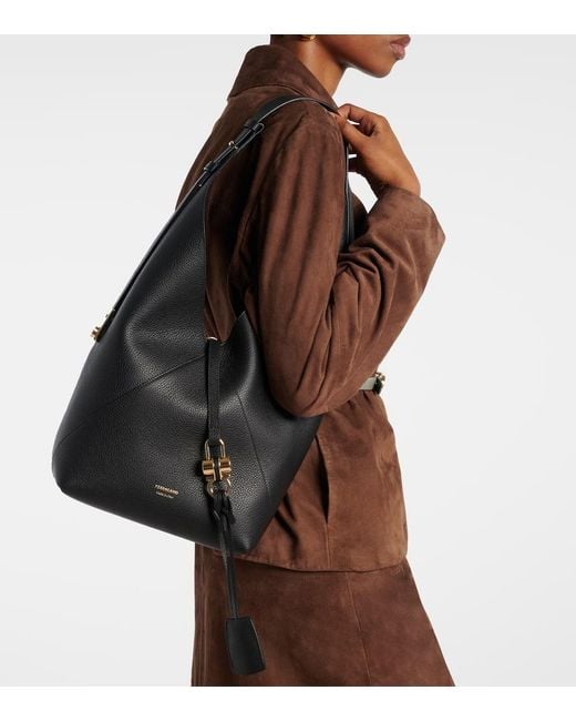 Ferragamo Black Origami Medium Leather Tote Bag