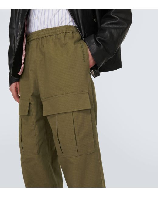 Acne Green Checked Cotton Cargo Pants for men