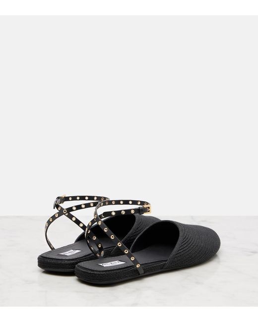 Alaïa Black Leather-Trimmed Slingback Flats