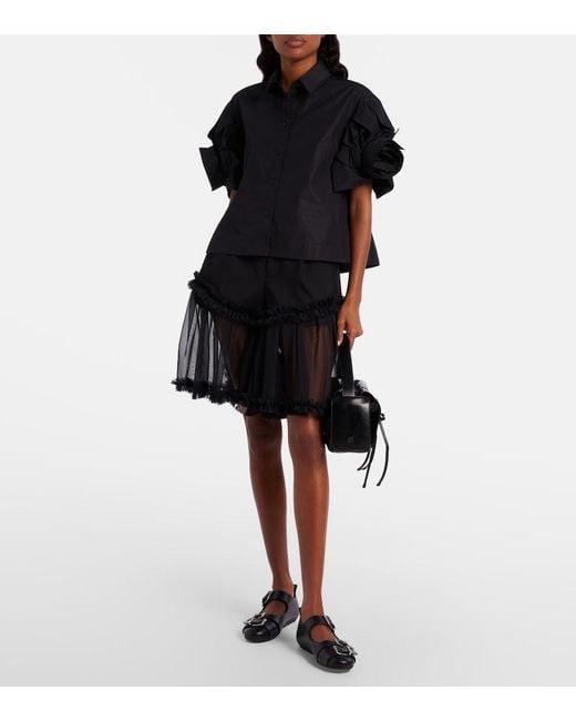Noir Kei Ninomiya Black Ruffled Tulle And Wool Shorts