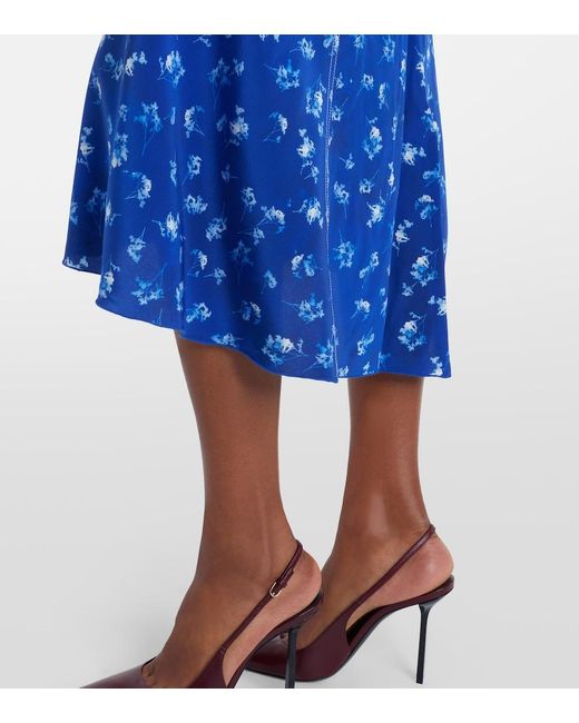 Victoria Beckham Blue Bela Floral Gathered Silk Midi Dress