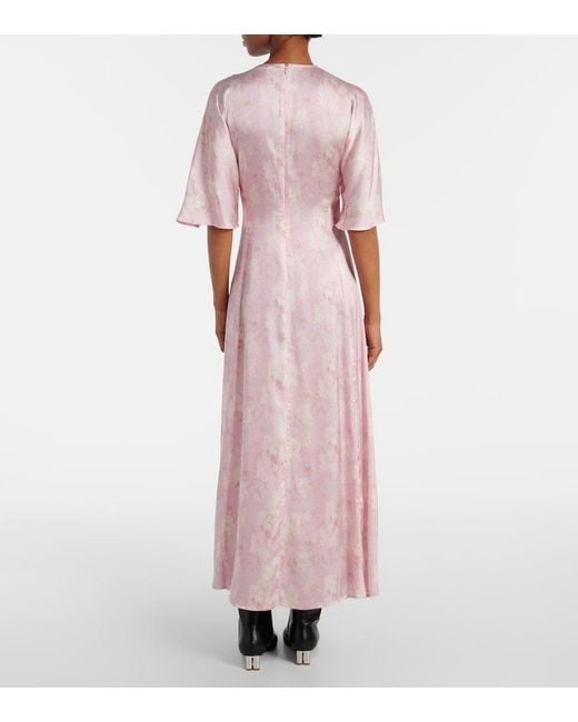 Ganni Pink Floral Satin Maxi Dress