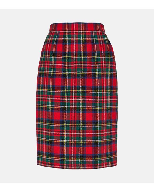 Saint Laurent Red Tartan Wool-blend Pencil Skirt