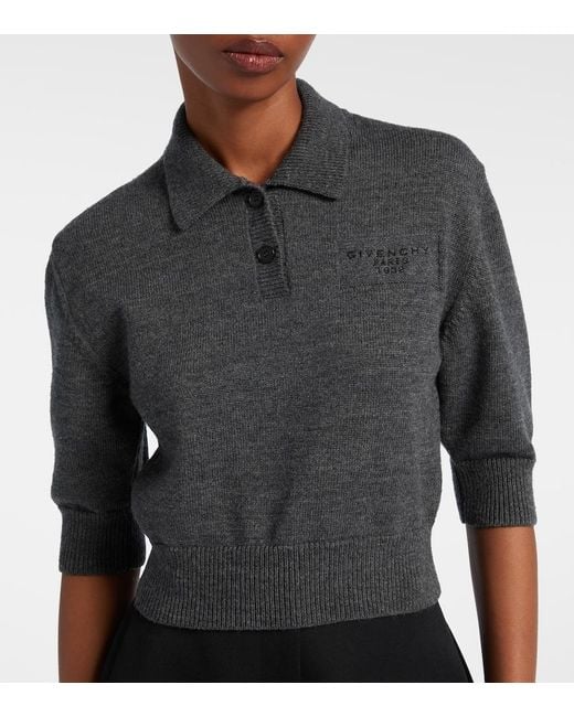 Givenchy Gray Cropped Wool And Alpaca Polo Sweater