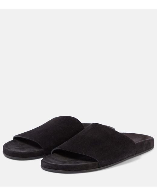 The Row Black Hugh Suede Slides
