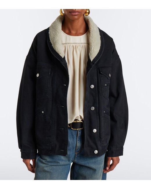 Isabel Marant Black Pimia Fleece-Trimmed Denim Jacket