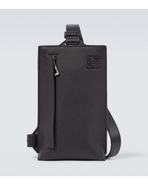 Loewe Vertical T Pocket Grained Leather Belt Bag in Black