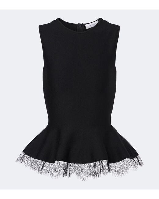 McQueen Black Lace-Trimmed Peplum Top