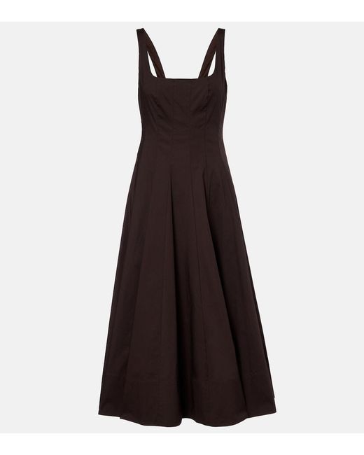 Staud Black Pleated Cotton Midi Dress