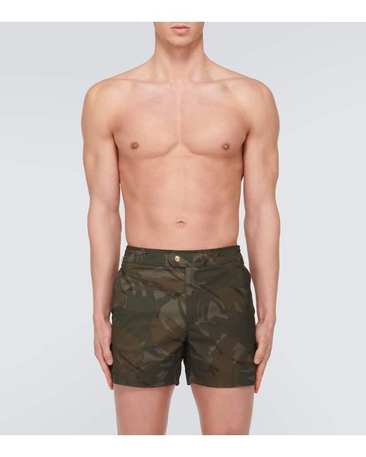 Tom Ford Green Camouflage Swim Trunks for men