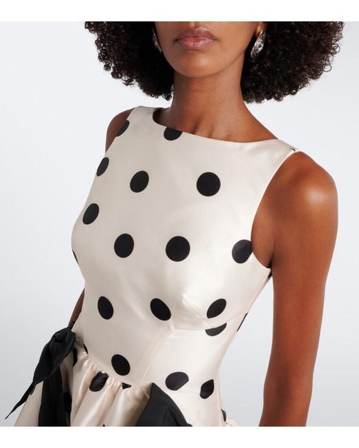 Rebecca Vallance White Bow-Detail Polka-Dot Midi Dress