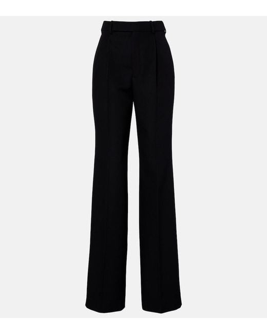 Saint Laurent Black Pleated Virgin Wool Straight Pants