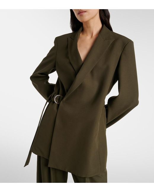 Blazer De Lana Con Cinturon Loewe de color Green