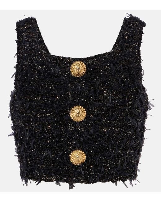 Balmain Black Lurex Tweed Top
