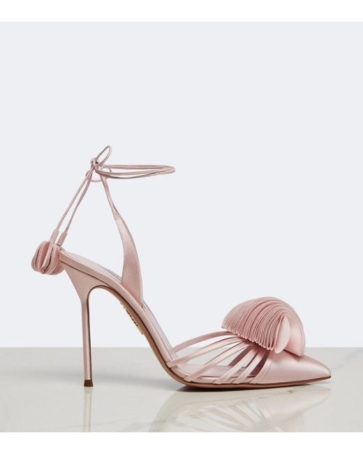 Aquazzura Pink Wild Bloom Satin Slingback Pumps