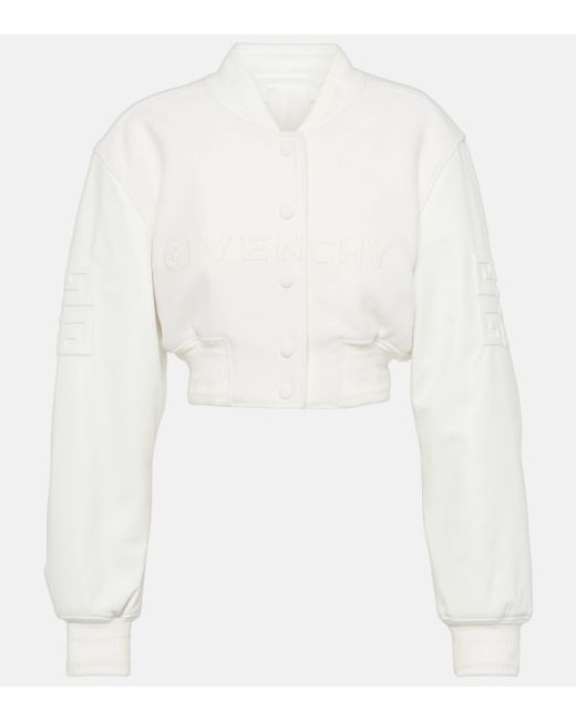 Givenchy White Wool And Leather Cropped Bomber Jacket