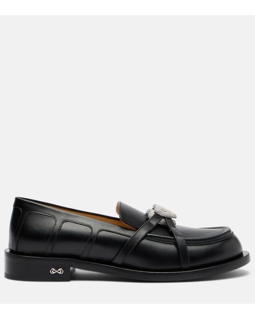 Mach & Mach Black Double Heart Leather Loafers