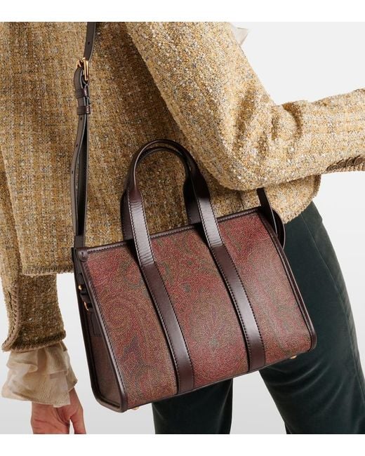 Etro Brown Tote Bag Bauletto Large Aus Canvas Mit Leder