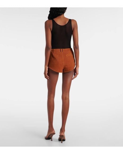 Self-Portrait Brown High-Rise Suede Shorts