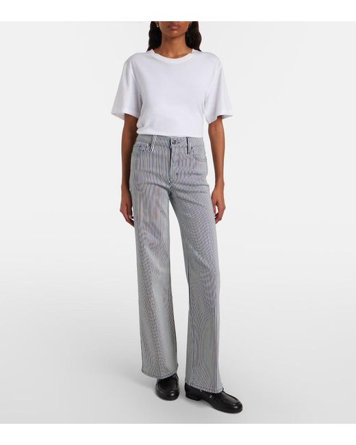 FRAME Gray Le Slim Palazzo Striped Wide-Leg Pants
