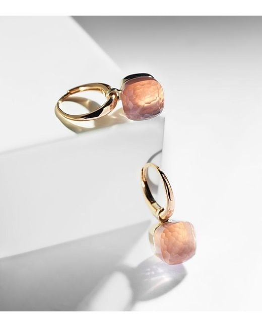 Pomellato Pink Nudo Petit 18kt Rose And White Gold Earrings With Rose Quartz
