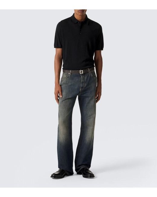 Fendi Black Wool Polo Sweater for men