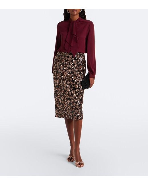Max Mara Brown Floral Sequined Midi Skirt