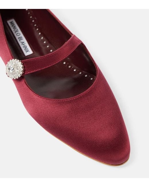 Manolo Blahnik Red Marijanaflat Embellished Mary Jane Flats