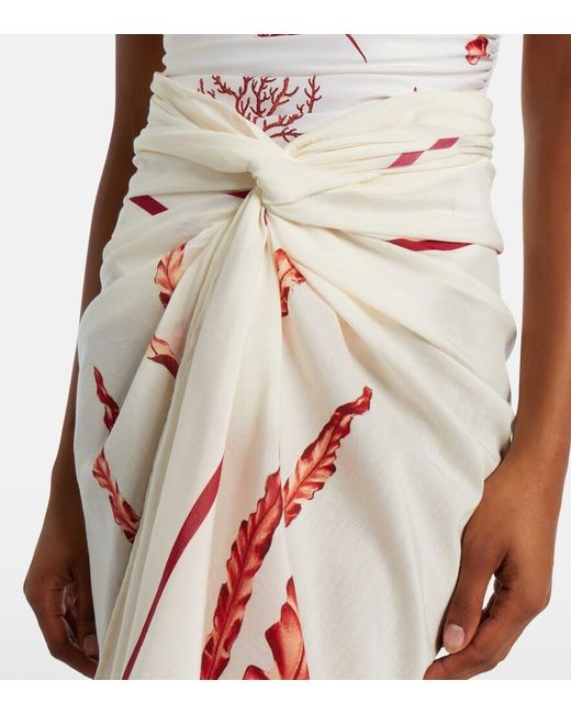 Agua Bendita Pink Lavanda Printed Cotton And Silk Beach Cover-Up