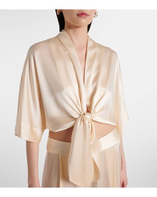 The Sei Natural Cropped-Bluse Aus Seidensatin