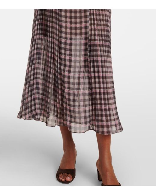 Self-Portrait Multicolor Checked Chiffon Midi Dress