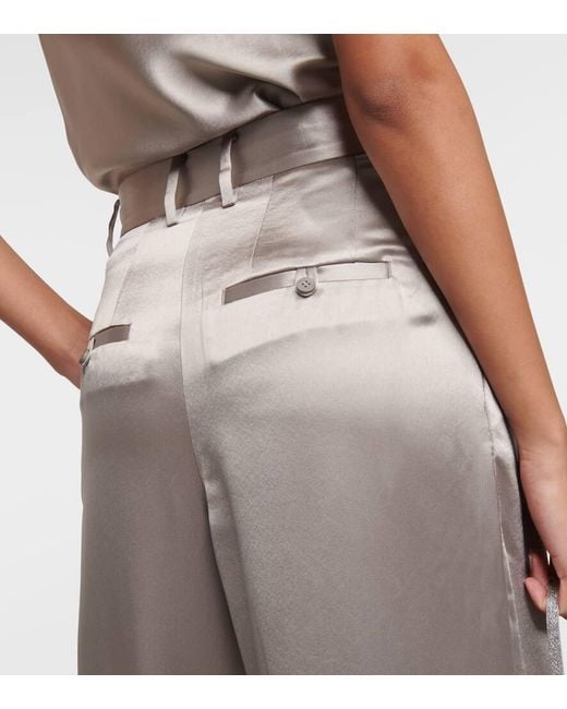 Staud Gray Luisa Pleated High-Rise Satin Pants