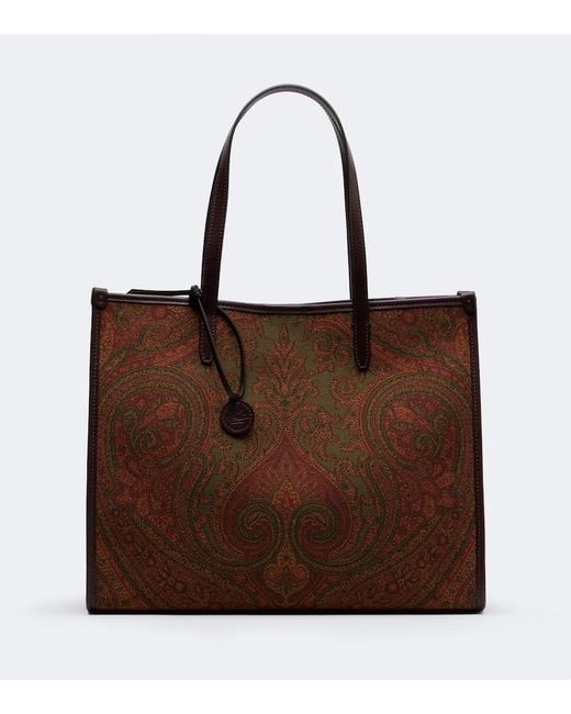 Etro Brown Arnica Large Coated Canvas Tote Bag