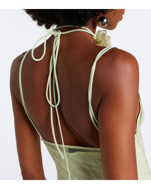 De La Vali Green Calima Lace Maxi Dress