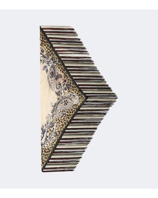 Etro Natural Fringed Printed Silk Twill Scarf