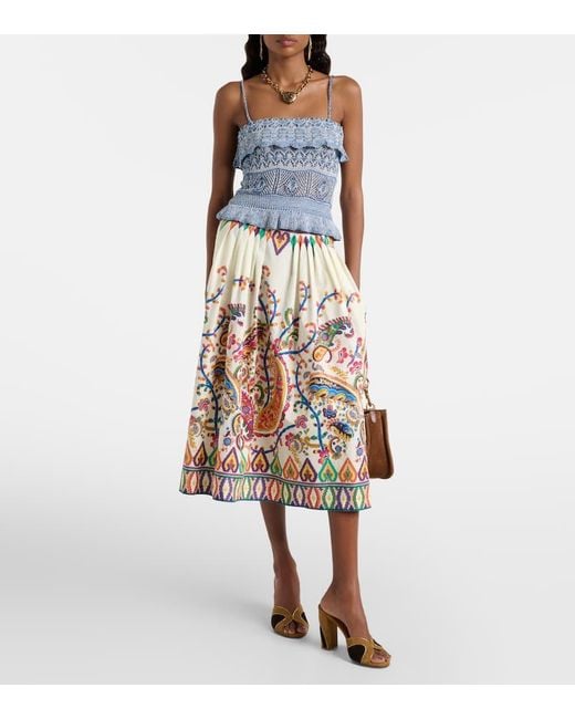 Etro White Cotton Voile Jacquard Midi Skirt