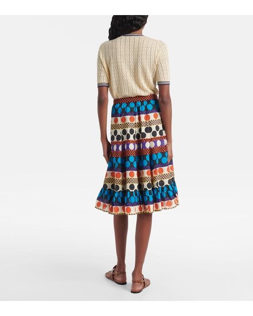 Valentino Blue Printed Cotton Midi Skirt