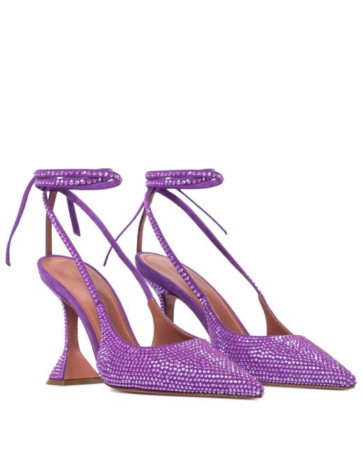 Pumps slingback Karma in suede con cristalli di AMINA MUADDI in Purple